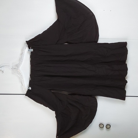 Blue Rain/Francesca's Black Tunic off/ on shoulder Statement Floral sleeves Sz.M - Picture 7 of 11